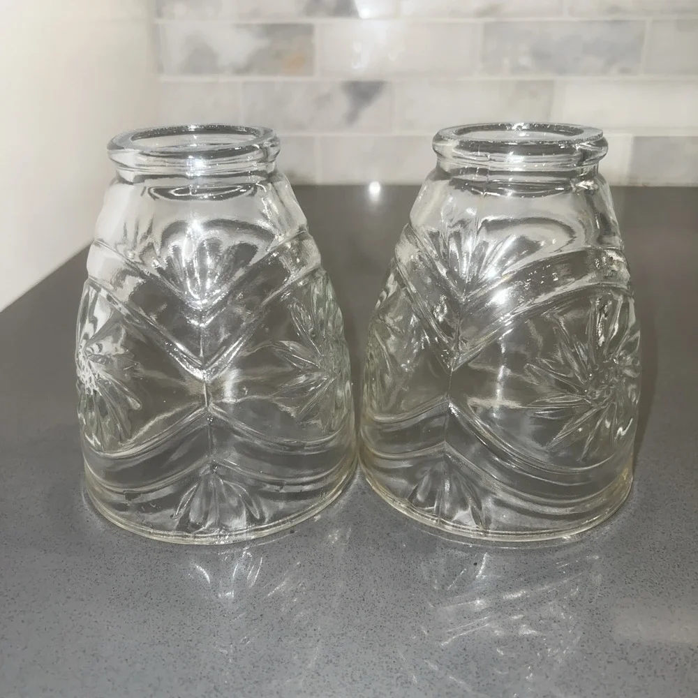 2 Clear Cut Glass Daisy Light Fixture Fan Replacement Shade Globe Bell Shape
